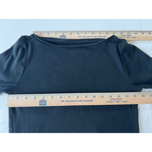 Ann Taylor Top boat neck short sleeve basic black blouse size small 100% Cotton - Picture 4 of 5